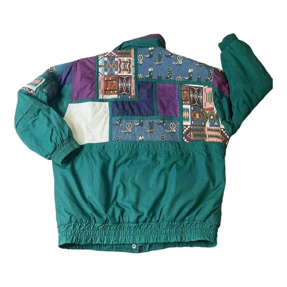Izzi Vintage 80’s 90’s Western Cowboy Boots Patch Green Purple Jacket Size M - Picture 5 of 16